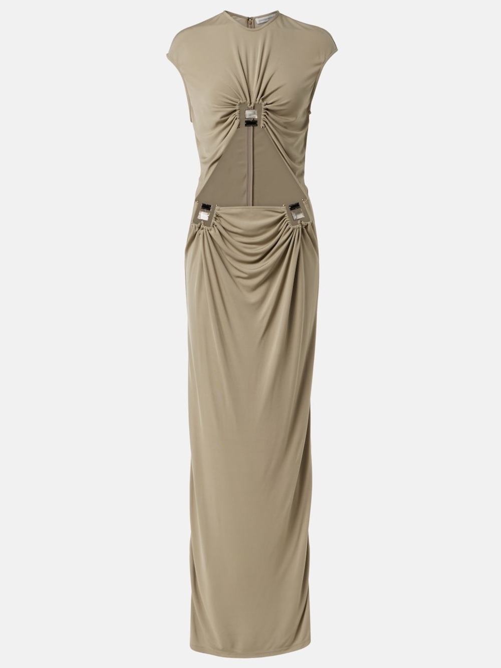 New Christopher Esber Duo Bezel Quartz Jersey Maxi Dress In Sage Green - Picture 6 of 16